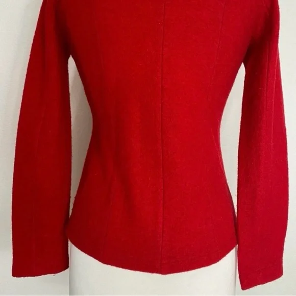 Fever Red Ruffle Collar Button Front 100% Wool Cardigan Sweater Size Small Retro - Picture 9 of 16